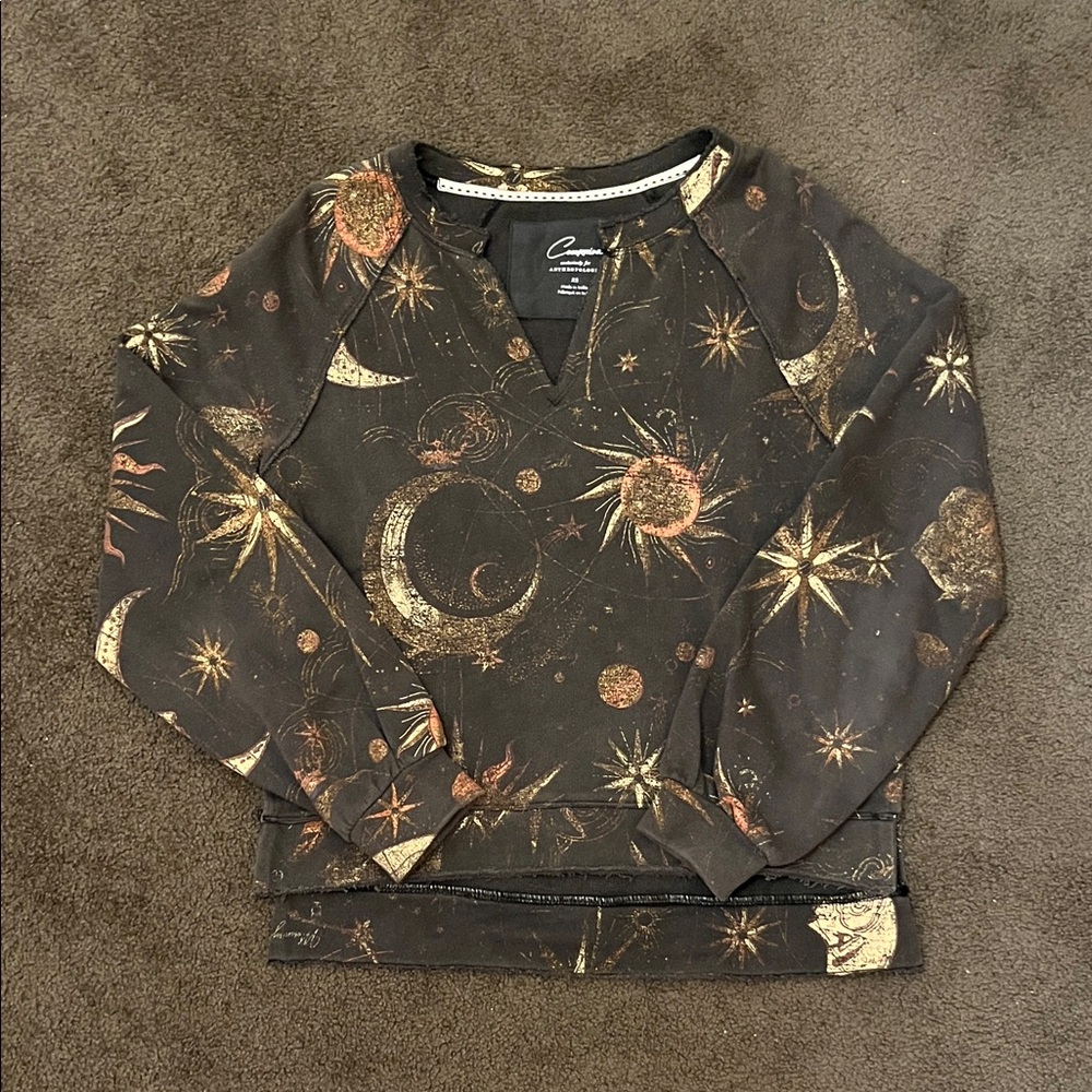 Anthropologie Black and Gold Celestial Sweatshirt
